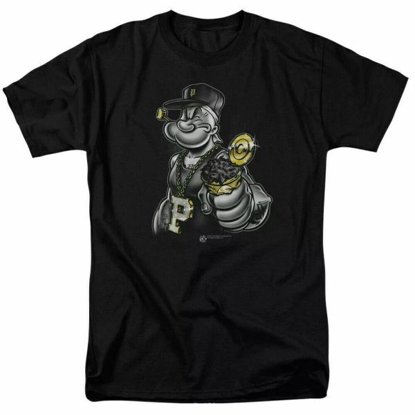popeye get more spinach t shirt licensed comic cartoon tee black, White;black