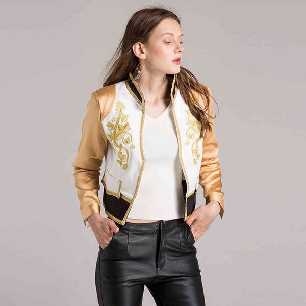 jacket contrasting embroidery bomber quality autumn mode women high street runway gold short coat, Black;brown
jacket contrasting embroidery bomber quality autumn mode women high street runway gold short coat, Black;brown
