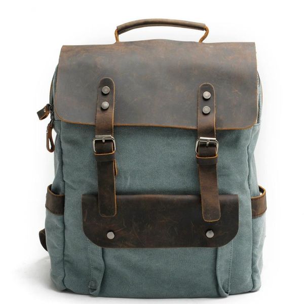retro canvas backpack, neutral, men's leisure bag, lapcamping backpack