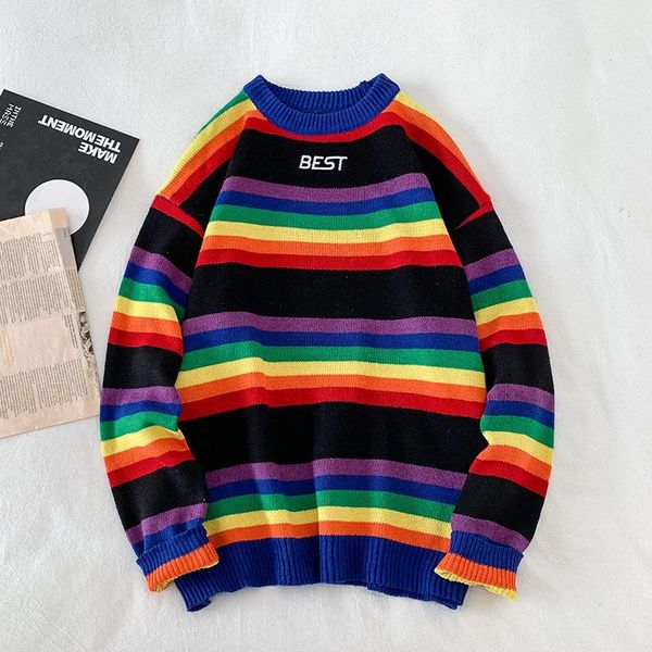 men's sweaters autumn and winter 2021 youth student personality contrast stripe rainbow sweater letter t-shirt, White;black
men's sweaters autumn and winter 2021 youth student personality contrast stripe rainbow sweater letter t-shirt, White;black