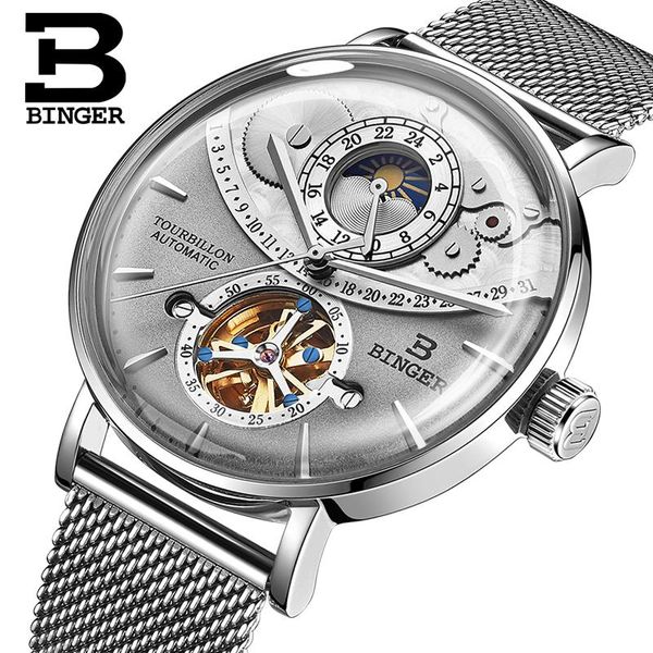 genuine luxury binger brand men watch steel leather automatic mechanical male moon phase waterproof cruve surface grey dial wristwatches, Slivery;brown
genuine luxury binger brand men watch steel leather automatic mechanical male moon phase waterproof cruve surface grey dial wristwatches, Slivery;brown