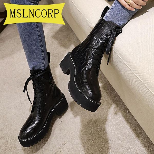 boots plus size 34-43 autumn casual women shoes round toe female leather booties non-slip girl, Black