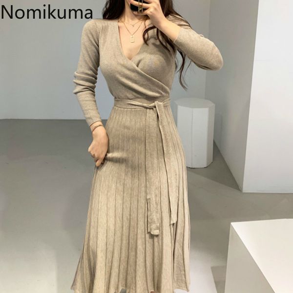 nomikuma knitted pleated dress women v neck long sleev slim waist dresses korean chic autumn vestidos mujer sash lace up 3d349 210514, Black;gray
nomikuma knitted pleated dress women v neck long sleev slim waist dresses korean chic autumn vestidos mujer sash lace up 3d349 210514, Black;gray