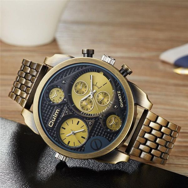 wristwatches oulm antique men's luxury wrist watch male analog quartz clock dual time zone steel watchband military golden wristwatch, Slivery;brown
wristwatches oulm antique men's luxury wrist watch male analog quartz clock dual time zone steel watchband military golden wristwatch, Slivery;brown