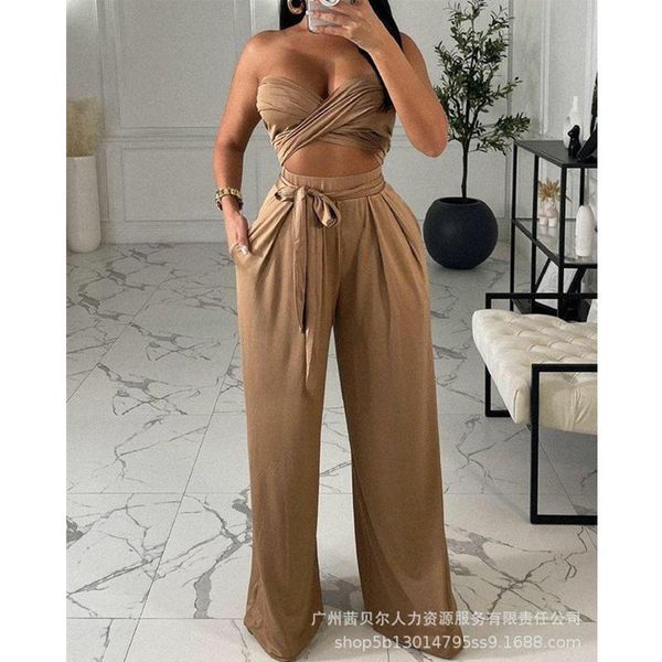 women's two piece pants wepbel elegant set outfits lady fashion bandage crop + drawstring high waist loose trousers, White
women's two piece pants wepbel elegant set outfits lady fashion bandage crop + drawstring high waist loose trousers, White