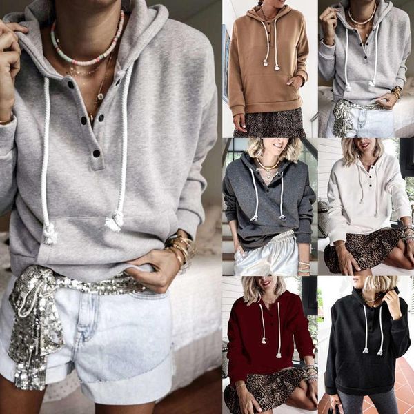 women's hoodies & sweatshirts women solid color hooded drawstring sweatshirt pocket buttons hoodie blouse ladies casual long loose pull, Black
women's hoodies & sweatshirts women solid color hooded drawstring sweatshirt pocket buttons hoodie blouse ladies casual long loose pull, Black