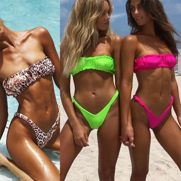 women's swimwear folds bikinis 2021 leopard swimsuit women high cut off shoulder solid bikini set brazilian summer bathing suit, White;black
women's swimwear folds bikinis 2021 leopard swimsuit women high cut off shoulder solid bikini set brazilian summer bathing suit, White;black