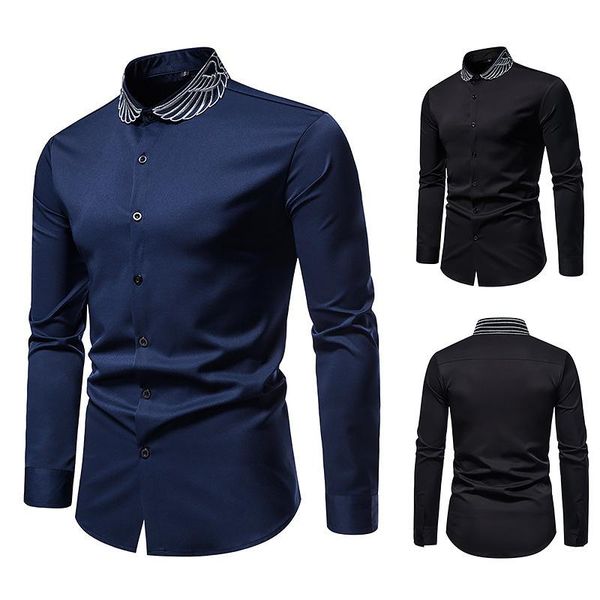 men's casual shirts long sleeve fashion button-down shirt wing embroidery slim fit men, White;black
men's casual shirts long sleeve fashion button-down shirt wing embroidery slim fit men, White;black