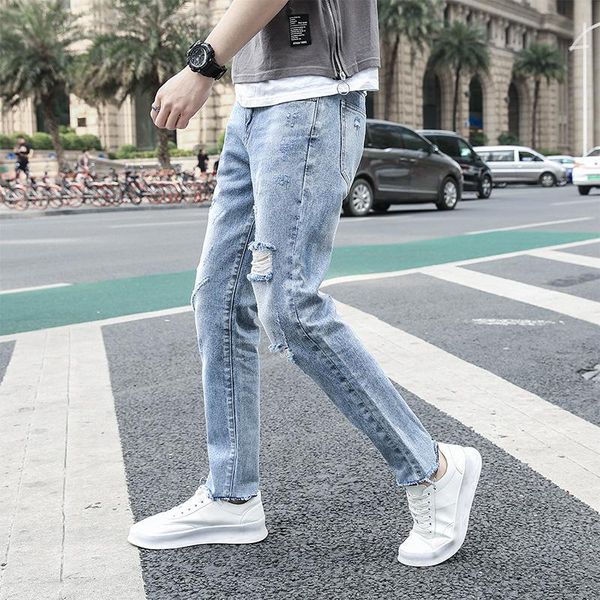 men's jeans 2021 summer style korean slim fashion casual daily travel trend brand straight personality ninepoint pants, Blue
men's jeans 2021 summer style korean slim fashion casual daily travel trend brand straight personality ninepoint pants, Blue