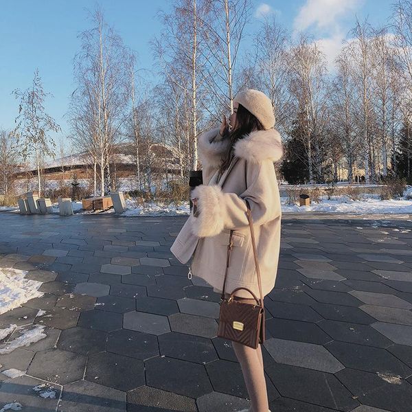 women's wool & blends cmaz 2021 autumn winter loose korean style women coat extra thick streetwear woolen collar well warmth jacket mx, Black 
women's wool & blends cmaz 2021 autumn winter loose korean style women coat extra thick streetwear woolen collar well warmth jacket mx, Black