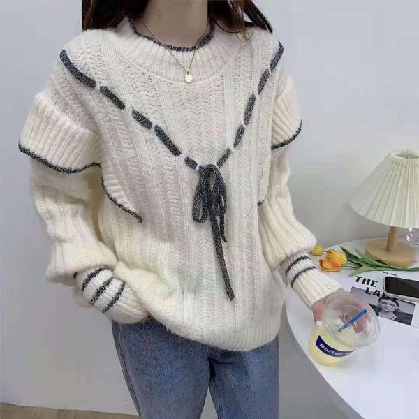 women's sweaters fall and winter of 2021 sweet literary falbala lacing twist small jacquard knitting high-necked pullovers female, White;black
women's sweaters fall and winter of 2021 sweet literary falbala lacing twist small jacquard knitting high-necked pullovers female, White;black