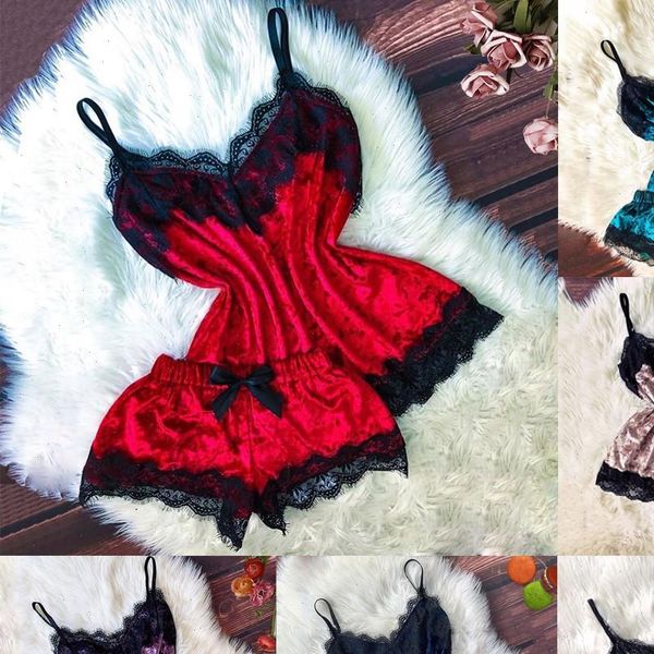 lingerie camisole bow shorts women sleepwear v neck velvet honeymoon pajamas four season, Black;red
lingerie camisole bow shorts women sleepwear v neck velvet honeymoon pajamas four season, Black;red