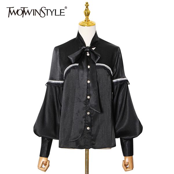 twotwinstyle splicing lace diamond shirt for women bow collar lantern long sleeve lace up elegant blouse female fashion 210517, White
twotwinstyle splicing lace diamond shirt for women bow collar lantern long sleeve lace up elegant blouse female fashion 210517, White