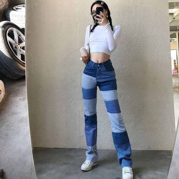 women's jeans woman pants sense splicing color matching girl high waist straight pantalones vaqueros mujer, Blue
women's jeans woman pants sense splicing color matching girl high waist straight pantalones vaqueros mujer, Blue