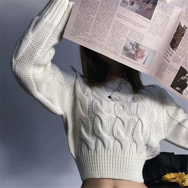 women's sweaters classic women long sleeve loose knitted twist sweater fashion warm solid color pullovers crop for autumn winter 2021, White;black
women's sweaters classic women long sleeve loose knitted twist sweater fashion warm solid color pullovers crop for autumn winter 2021, White;black
