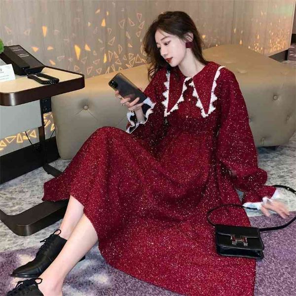 wonder long sleeve dress lace peter pan collar high waist korean style party elegant simple office aline 210510, Black;gray
wonder long sleeve dress lace peter pan collar high waist korean style party elegant simple office aline 210510, Black;gray