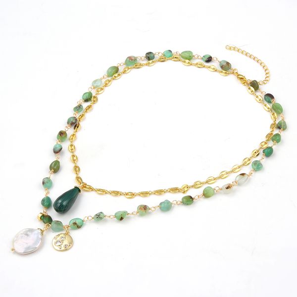 guaiguai jewelry 2 strands natural green chrysoprases chain statement necklace coin pearl natural green malachite charm for women, Silver
guaiguai jewelry 2 strands natural green chrysoprases chain statement necklace coin pearl natural green malachite charm for women, Silver