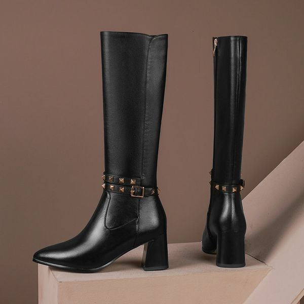 boots concise fashion pointed toe female knee high genuine leather thick heels pumps winter party casual shoes woman 12c7, Black
boots concise fashion pointed toe female knee high genuine leather thick heels pumps winter party casual shoes woman 12c7, Black