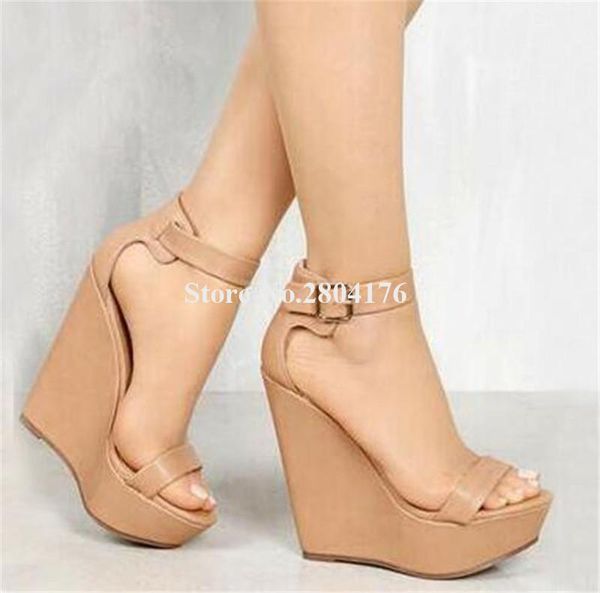 western women fashion open toe high platform wedge sandals one strap ankle buckle height increased dress heels, Black
western women fashion open toe high platform wedge sandals one strap ankle buckle height increased dress heels, Black