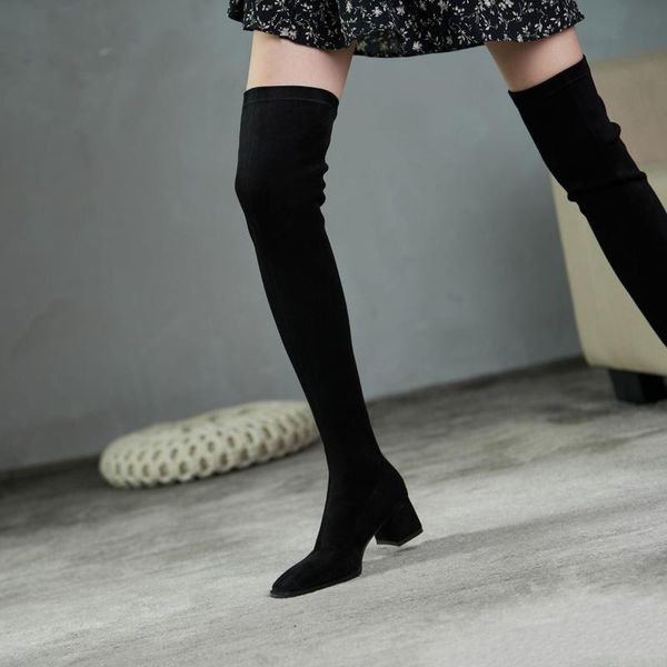 boots square head middle heel knee high elastic women's 2021 winter suede thick thin plush, Black
boots square head middle heel knee high elastic women's 2021 winter suede thick thin plush, Black