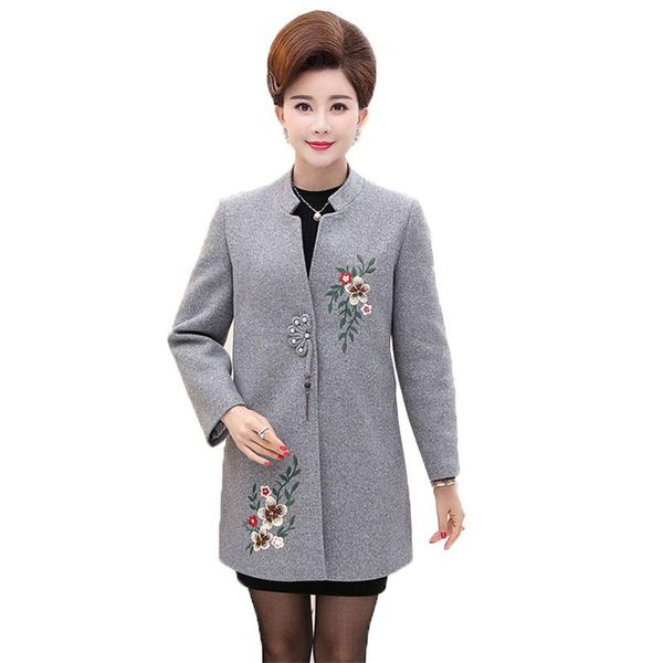 women's wool & blends blended woolen coat 2021 middle old women embroidery jacket autumn winter outerwear plus size 5xl casaco feminino, Black
women's wool & blends blended woolen coat 2021 middle old women embroidery jacket autumn winter outerwear plus size 5xl casaco feminino, Black
