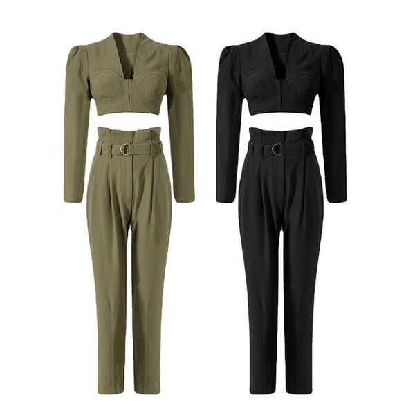 women's two piece pants the latest stylish lady spring fall safari style 2-piece bubble long-sleeved short with flower buds pleated bel, White
women's two piece pants the latest stylish lady spring fall safari style 2-piece bubble long-sleeved short with flower buds pleated bel, White