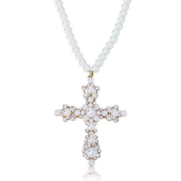 pendant necklaces vintage fashion pearl necklace with white iced out cubic zirconia cross charm jewelry for women, Silver
pendant necklaces vintage fashion pearl necklace with white iced out cubic zirconia cross charm jewelry for women, Silver
