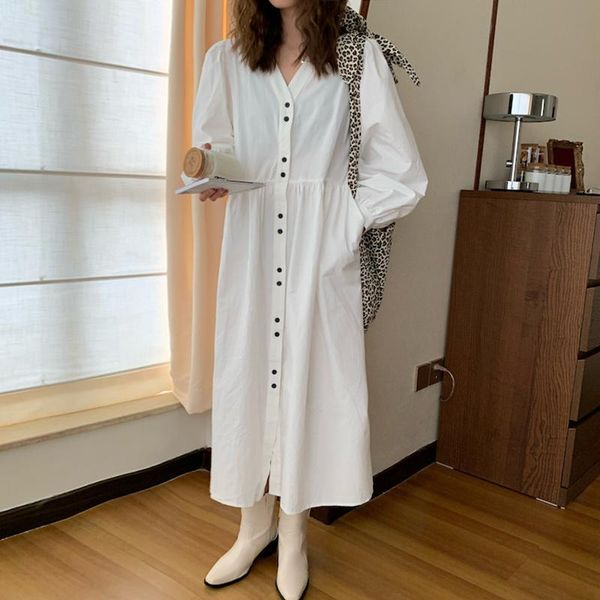 casual dresses korean chic autumn simple v-neck loose solid color single breasted lantern sleeve long dress women 2021 x859, Black;gray
casual dresses korean chic autumn simple v-neck loose solid color single breasted lantern sleeve long dress women 2021 x859, Black;gray