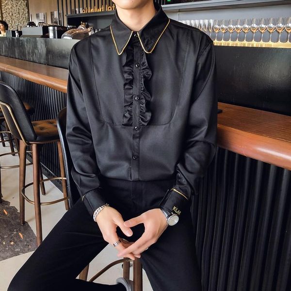 men's casual shirts england style camisa masculina manga longa wedding party letter embroidery men shirt dress solid color bar work clo, White;black
men's casual shirts england style camisa masculina manga longa wedding party letter embroidery men shirt dress solid color bar work clo, White;black