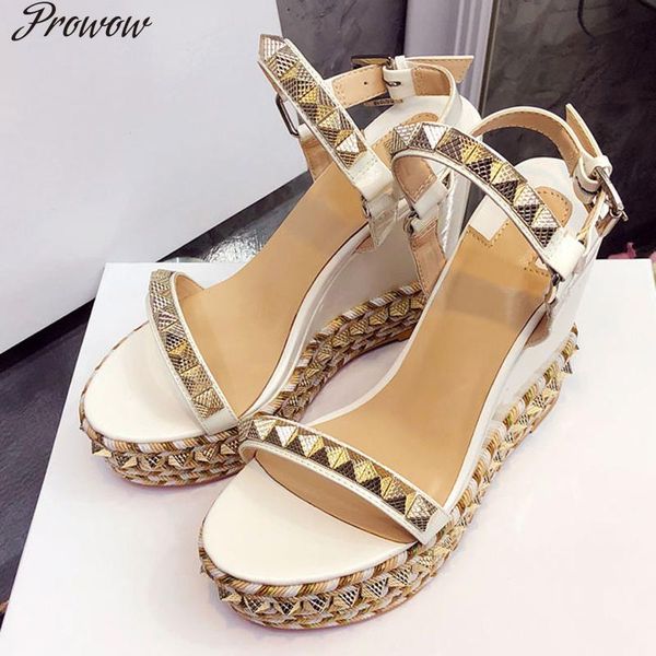 sandals prowow platform women open toe rivet mixed color wedges shoes for runway high heels sexy, Black
sandals prowow platform women open toe rivet mixed color wedges shoes for runway high heels sexy, Black