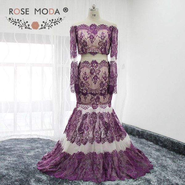 party dresses rose moda two pieces long sleeves lace prom dress see through skirt purple over nude real pos, White;black
party dresses rose moda two pieces long sleeves lace prom dress see through skirt purple over nude real pos, White;black