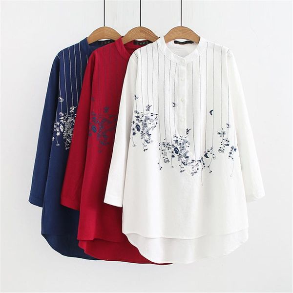 women autumn long sleeve cotton linen blouse shirts elegant embroidery print female ladies casual plus size blouses women's &, White
women autumn long sleeve cotton linen blouse shirts elegant embroidery print female ladies casual plus size blouses women's &, White