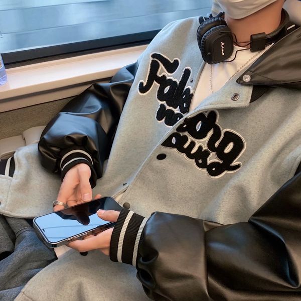 autumn wool bomber ins fashion brand printed embroidered et loose sports men's coat, Black;brown
autumn wool bomber ins fashion brand printed embroidered et loose sports men's coat, Black;brown