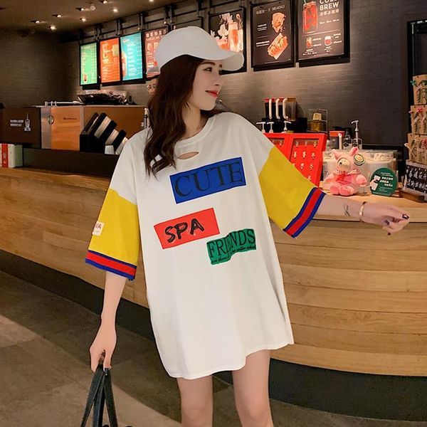 cec summer stitching korean womens version of loose short sleeved long section harajuku bf wind ins tide, White
cec summer stitching korean womens version of loose short sleeved long section harajuku bf wind ins tide, White