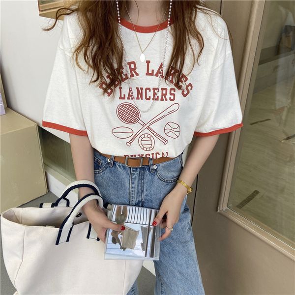 cotton casual short sleeve cartoon letter printed vintage patchwork arrival summer women t-shirts 210522, White
cotton casual short sleeve cartoon letter printed vintage patchwork arrival summer women t-shirts 210522, White