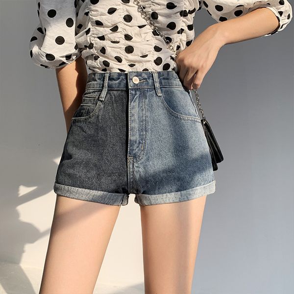 women's shorts han meier's summer new versatile korean color matching denim high waist chic wide leg pants, White;black
women's shorts han meier's summer new versatile korean color matching denim high waist chic wide leg pants, White;black