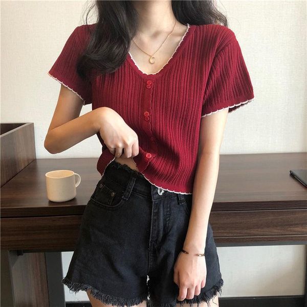 women's t-shirt summer girl student ice silk short sleeve v-neck slim high waist fashion, White
women's t-shirt summer girl student ice silk short sleeve v-neck slim high waist fashion, White