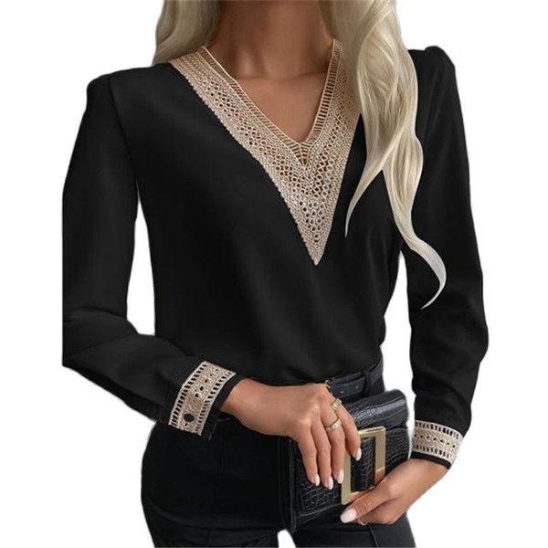 women's blouses & shirts autumn 2021 solid color lace long-sleeve v-neck women shirt splice fashion loose pullover streetwear blouse c, White
women's blouses & shirts autumn 2021 solid color lace long-sleeve v-neck women shirt splice fashion loose pullover streetwear blouse c, White