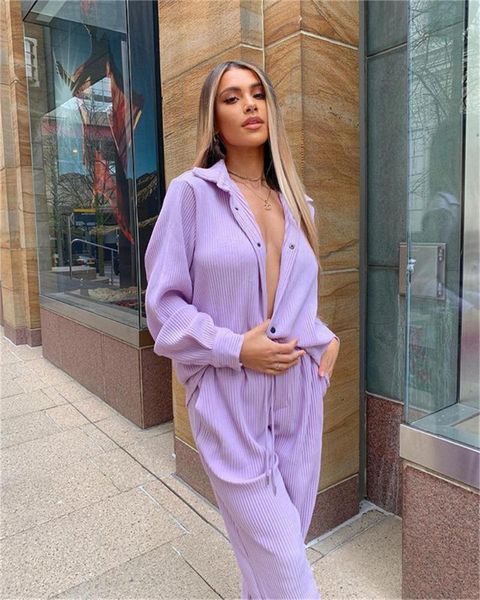 women's two piece pants casual long-sleeved two-piece lapel single-breasted shirt temperament wide-leg trousers suit, White
women's two piece pants casual long-sleeved two-piece lapel single-breasted shirt temperament wide-leg trousers suit, White