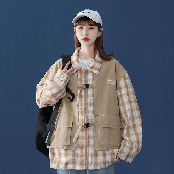 spring autumn plaid jacket men korean fashion loose casual fake two-piece harajuku streetwear hip-hop coat men's jackets, Black;brown
spring autumn plaid jacket men korean fashion loose casual fake two-piece harajuku streetwear hip-hop coat men's jackets, Black;brown