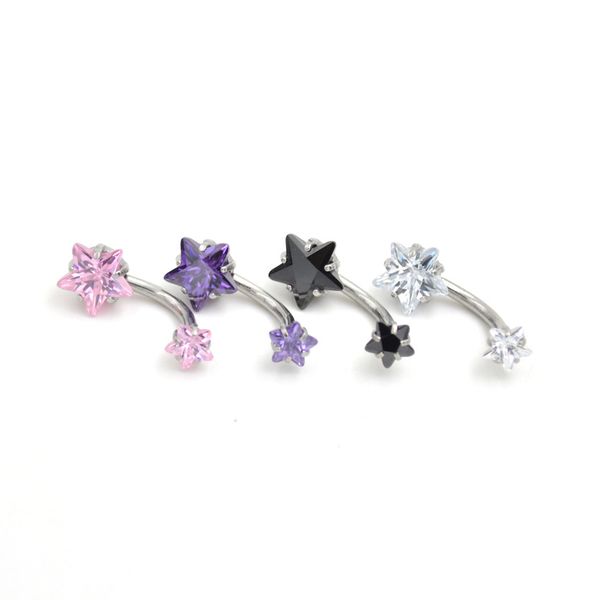 316l stainless steel double crystal star gold belly ring piercing jewelry cubic zircon bell button rings, Silver
316l stainless steel double crystal star gold belly ring piercing jewelry cubic zircon bell button rings, Silver