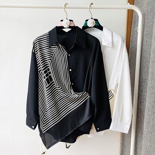 women's blouses & shirts chic irregular striped women spring fall fashion patchwork bf loose blouse lady stand collar long sleeve and t, White
women's blouses & shirts chic irregular striped women spring fall fashion patchwork bf loose blouse lady stand collar long sleeve and t, White