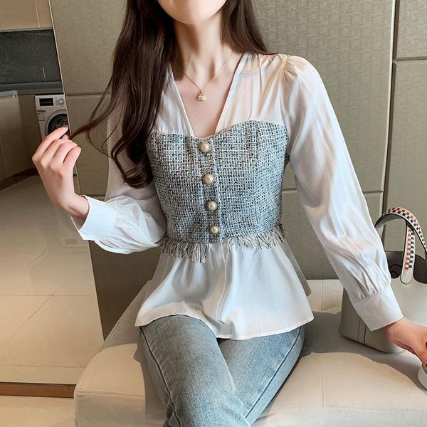 women's blouses & shirts spring will ~ the female long-sleeved v-neck accept waist chiffon unlined upper garment stitching fashion smal, White
women's blouses & shirts spring will ~ the female long-sleeved v-neck accept waist chiffon unlined upper garment stitching fashion smal, White