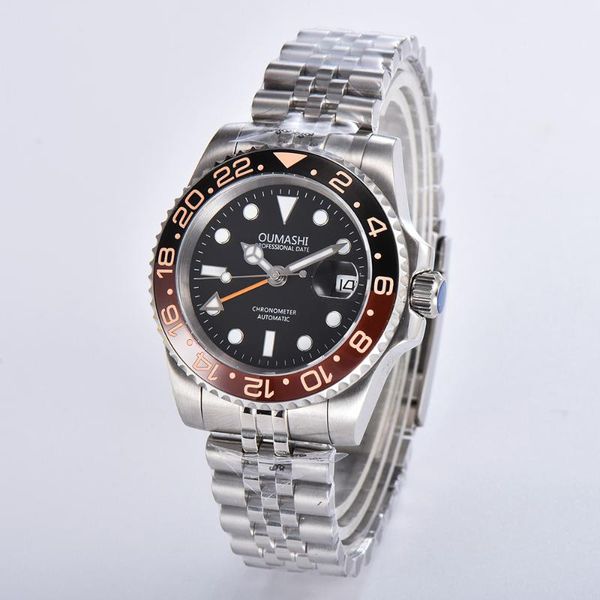 oumashi automatic mechanical men's watch men gmt black orange bezel sapphire glass blue luminous date stainless steel wristwatches, Slivery;brown
oumashi automatic mechanical men's watch men gmt black orange bezel sapphire glass blue luminous date stainless steel wristwatches, Slivery;brown