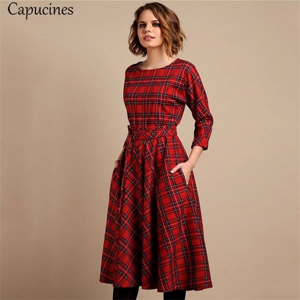 classic england style red plaid dress women autumn 3/4 sleeves o-neck sashes a-line casual dress vintage midi party dresses, Black;gray
classic england style red plaid dress women autumn 3/4 sleeves o-neck sashes a-line casual dress vintage midi party dresses, Black;gray