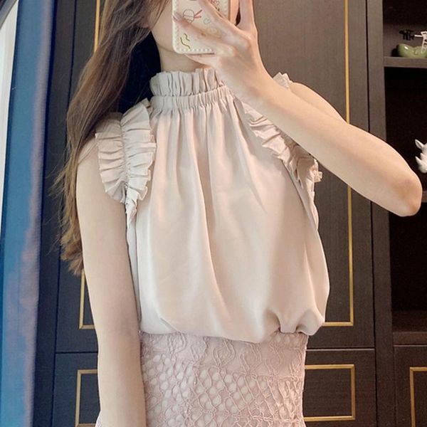 women's blouses & shirts japanese sweet folds edge design blouse chic back lace up women summer elegant sleeveless woman with camis, White
women's blouses & shirts japanese sweet folds edge design blouse chic back lace up women summer elegant sleeveless woman with camis, White