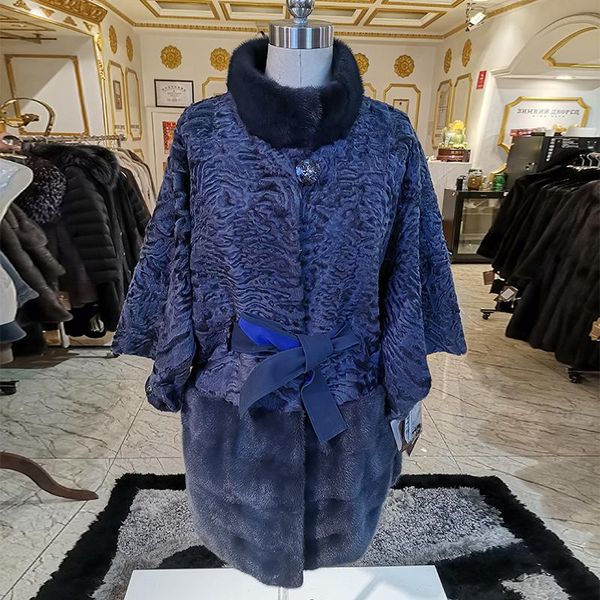 women's fur & faux 2021 fashion karakul sheep swakara coat imported mink match long with winter, Black
women's fur & faux 2021 fashion karakul sheep swakara coat imported mink match long with winter, Black