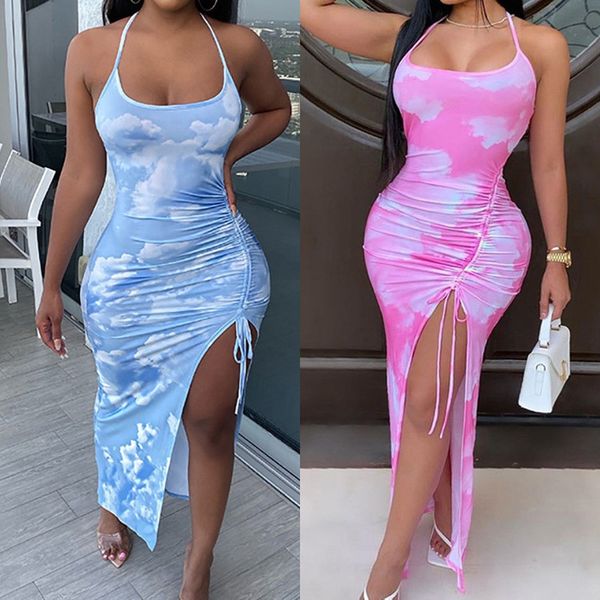 europe and america 2021 summer new tie dye neck slit dress long skirt women, White
europe and america 2021 summer new tie dye neck slit dress long skirt women, White