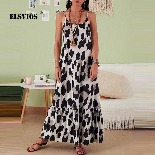 summer women's fashion sling leopard print dress casual backless sleeveless loose elegant pullover party long dresses, Black;gray