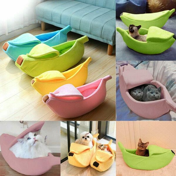 cat beds & furniture pet dog warm soft fleece banana shape sleep kitten puppy bed kennel house